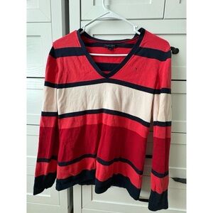 Tommy Hilfiger Women's Long Sleeve Striped Top - Red, Navy, and Cream
